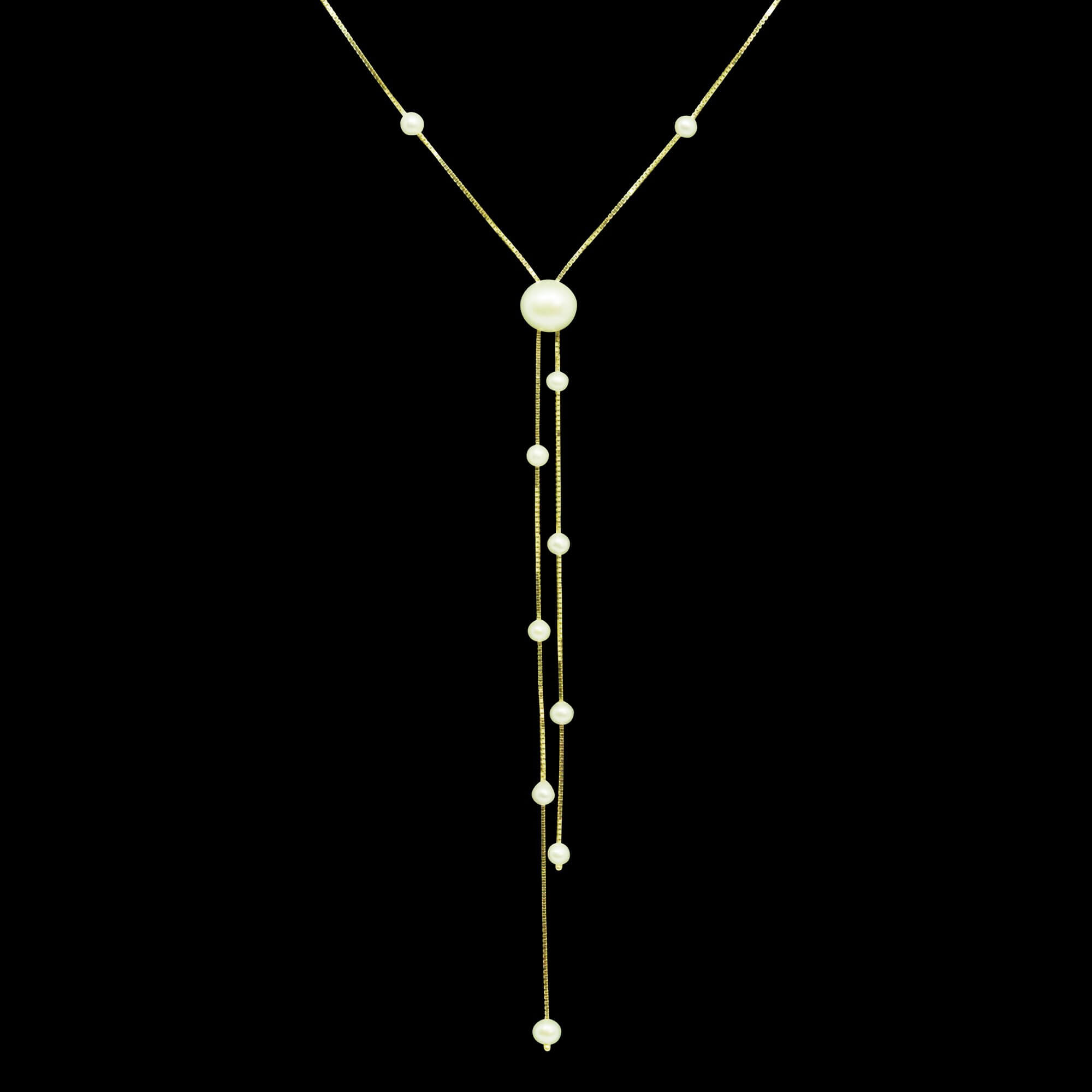 Colar em Ouro 18k Gravatinha de Pérolas Naturais 45cm - Masate Exclusive