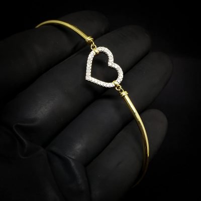 Pulseira em Ouro 18k Articulada com Coração Vazado de Diamantes - Masate Exclusive