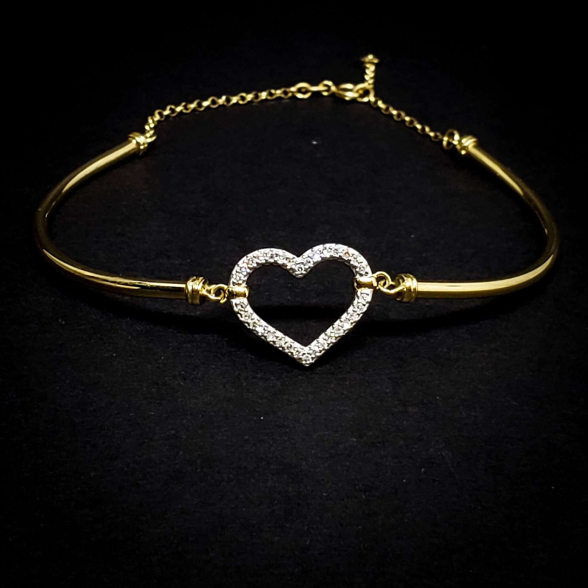Pulseira em Ouro 18k Articulada com Coração Vazado de Diamantes - Masate Exclusive